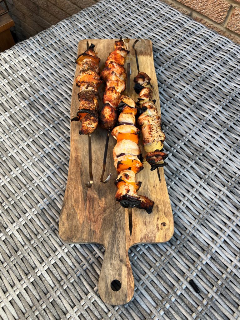 Big Green Egg Hanging Chicken Skewers