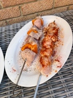 Hanging Chreicken Kebabs Big Green Egg