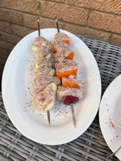 Big Green Egg Hanging Chicken Skewers